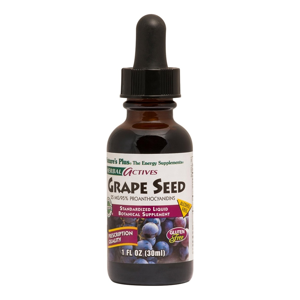 Natures Plus Herbal Actives Grape Tohum 25 mg Sıvı Suspension - Vegan Drops, 1 fl oz - Vegetarian, Gluten-Free - 30 Hizmet