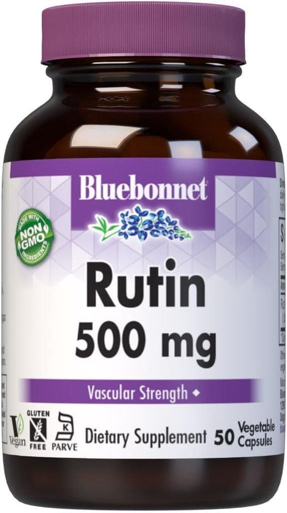 Bluebonnet Nutrition Rutin 500mg (Sophora Japonica) Antioxidant Bioflavonoid for Vascular Support* Vegan, Gluten-Free, Soy-Free - Plant-Based Rutin Supplement - 50 Vegetable Capsules