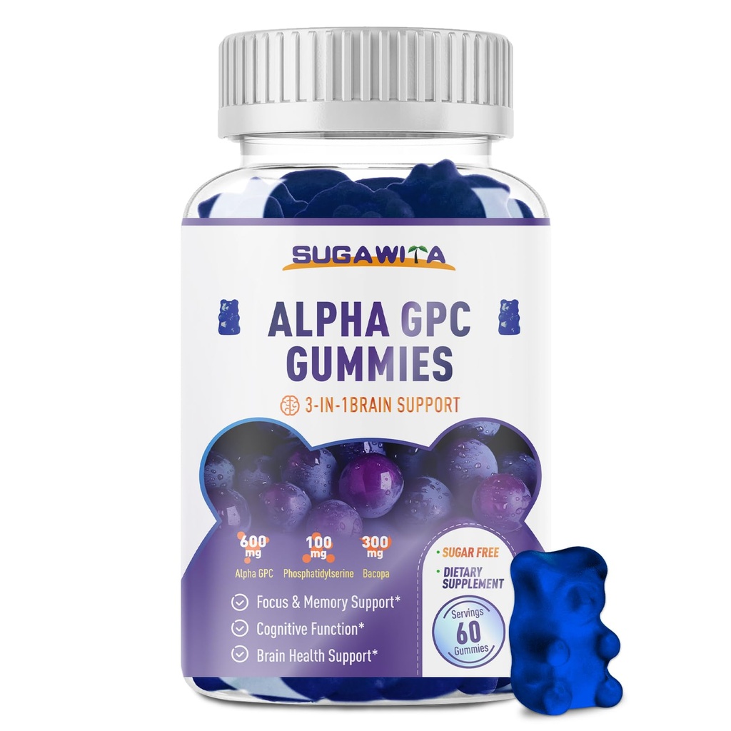 Alpha GPC Choline Gummies 600 mg with Phosphatidylserine & Bacopa – 3in-1 Beyin Memory, Focus & Long-Term Cognitive Health – Sugar-Free, Natural Formula, 60 Count