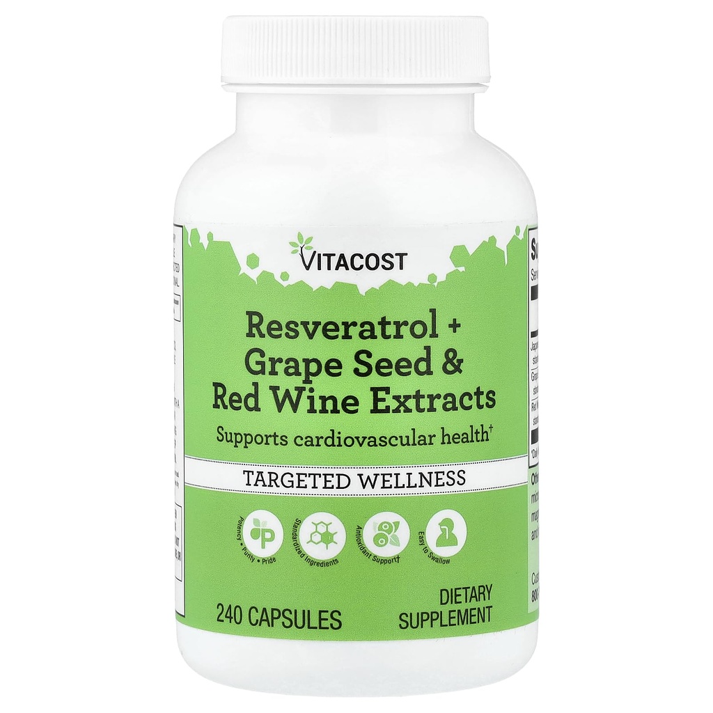 Vitacost Resveratrol + Grape Tohum ve Kırmızı Şarap Türleri - 240 Capsules