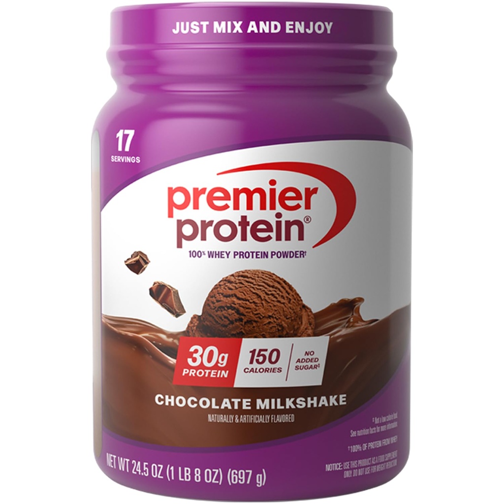Premier protein Toz, Chocolate Milkshake, 30g protein, 1g Sugar, 100% Whey proteini, Keto Friendly, No Soy, Gluten Free, 24.5 oz (17 hizmet)
