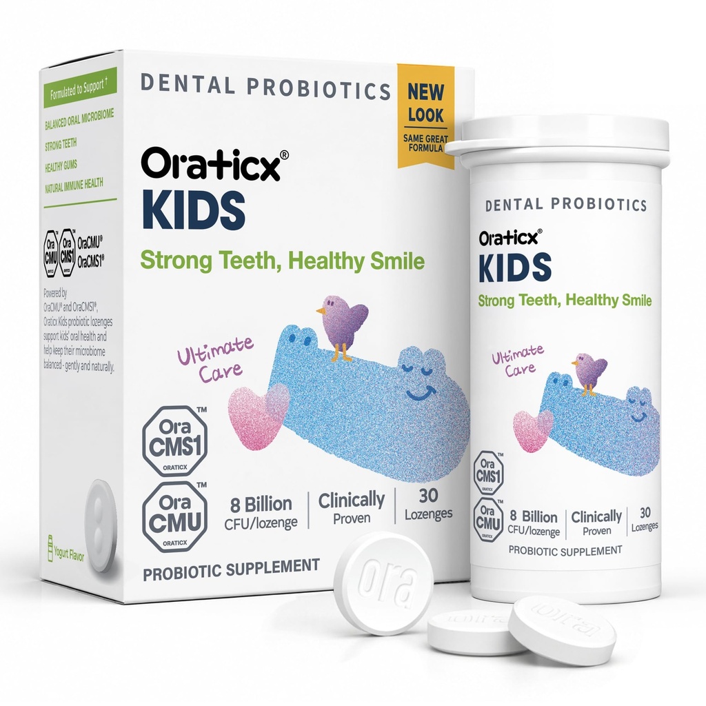 OraTicx Kids Diş Probiyotikleri Anti-Cavity + Sağlıklı Dişler ve Gums, Oral Sağlık Için 8 Milyar CFU Probiyotikleri, Yogurt Flavor 1-PKK