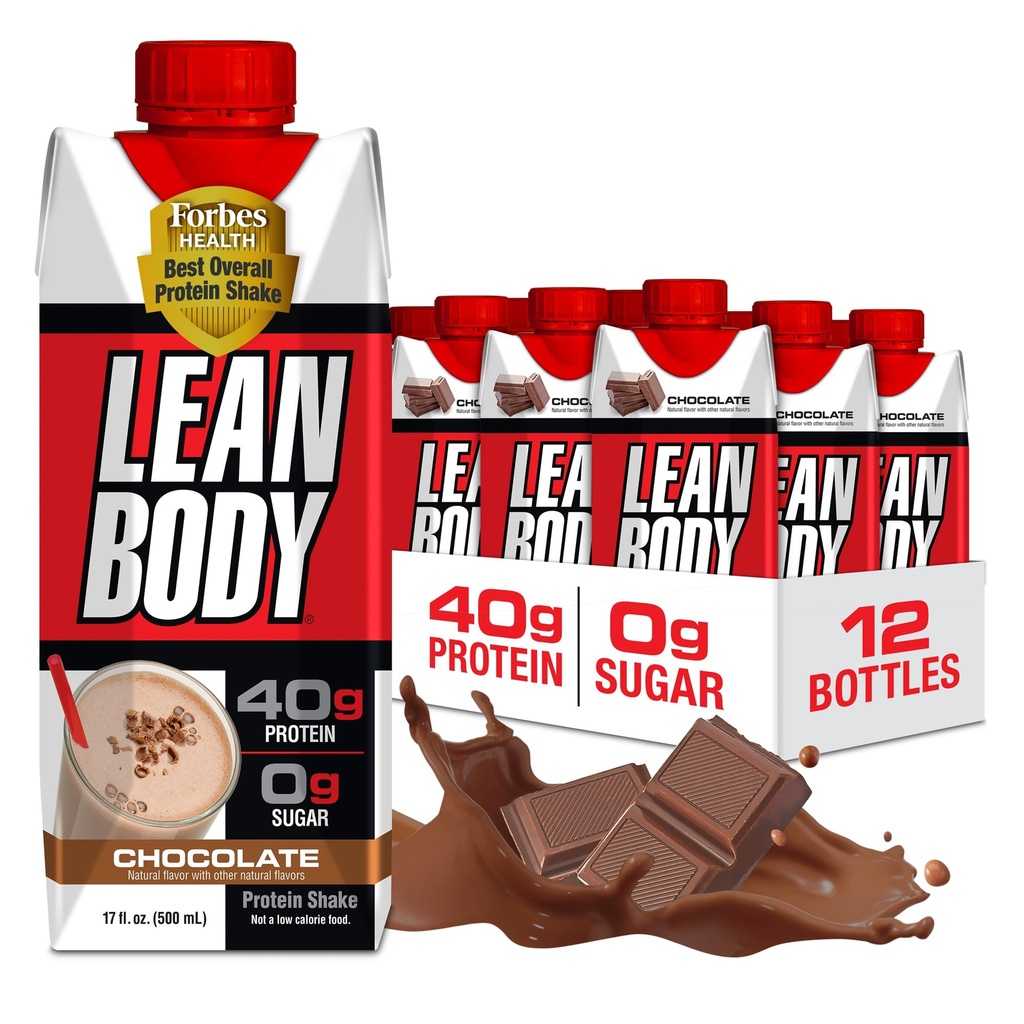 Lean Body Ready-to-Drink Chocolate Protein Shake, 40g protein, Whey Mix, 0 Sugar, Gluten Free, 22 Vitamins & Minerals, LABRADA, 17 Fl Oz (Pack of 12)