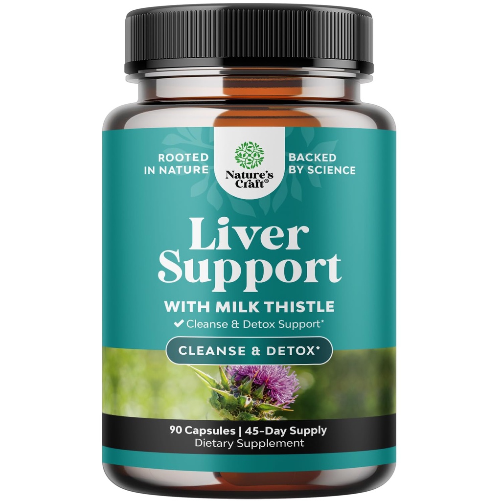 Natures Craft Liver Cleanse Detox & Onarım - Herbal Liver Support Milk Thistle Supplements with Dandelion Root, Choline, Beetroot & Artichoke Extract - 90 Count