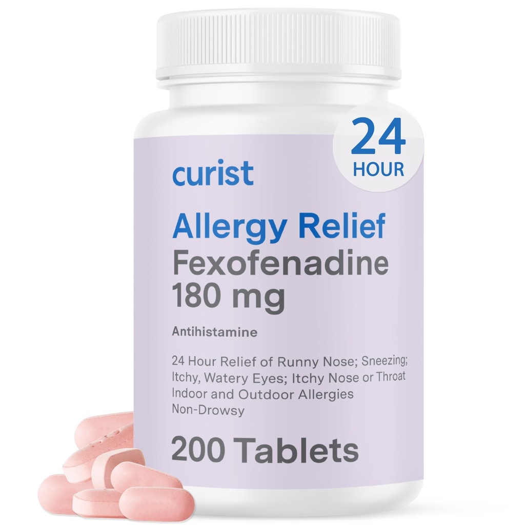 Curist Fexofenadine Hydrochloride 180mg (200 Tablets) Non Drowsy Allergy Medication - 24 Hour All Day Allergy Relief Tablets for Runny Nose, Itchy Eyes and Throat - Hay & Cedar Fever (200 Tablets)