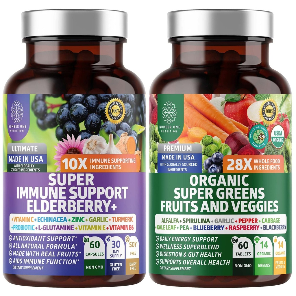 N1N Premium Organik Süper Meyveler ve Veggies + Immune Support [38 Güçlü Malzemeler], Doğal Süper Yeşiller Alfalfa, Vitaminler ve Mineraller, çinko, Turmeric ve Probiyotik, 120 Caps