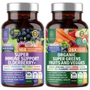 N1N Premium Organik Süper Meyveler ve Veggies + Immune Support [38 Güçlü Malzemeler], Doğal Süper Yeşiller Alfalfa, Vitaminler ve Mineraller, çinko, Turmeric ve Probiyotik, 120 Caps
