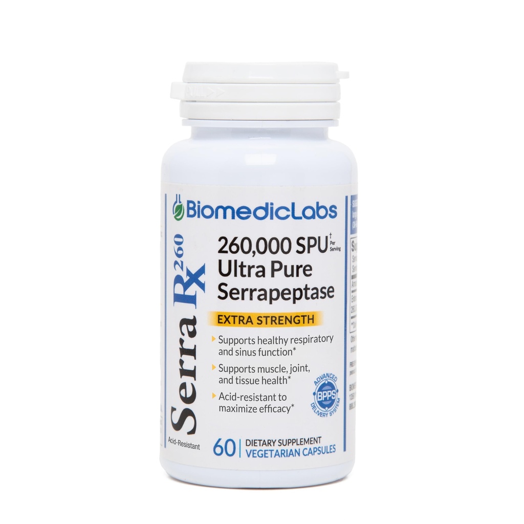 Serra-RX 26.000 SU Serrapeptase -Acid-Resistant Proteolytic Systemic Enzyme, Non-GMO, Gluten Free, Vegan, Supports Sinus, Immune & Lung Health, 60 Veg Capsules