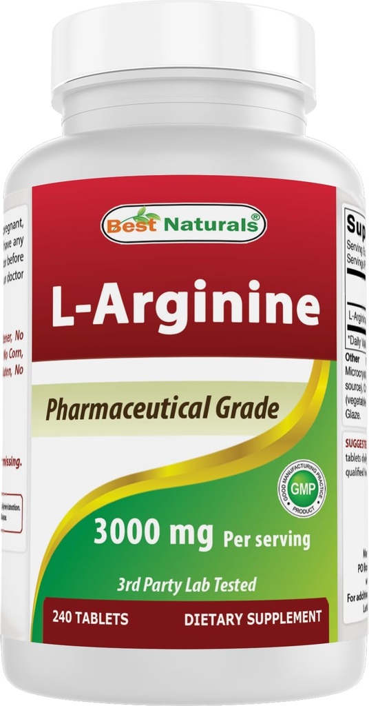 En İyi Doğallar L-Arginine 3000 mg Odada - 240 Tablet - Farm Grade - Non-GMO & Gluten Free - ABD'de Made in the USA