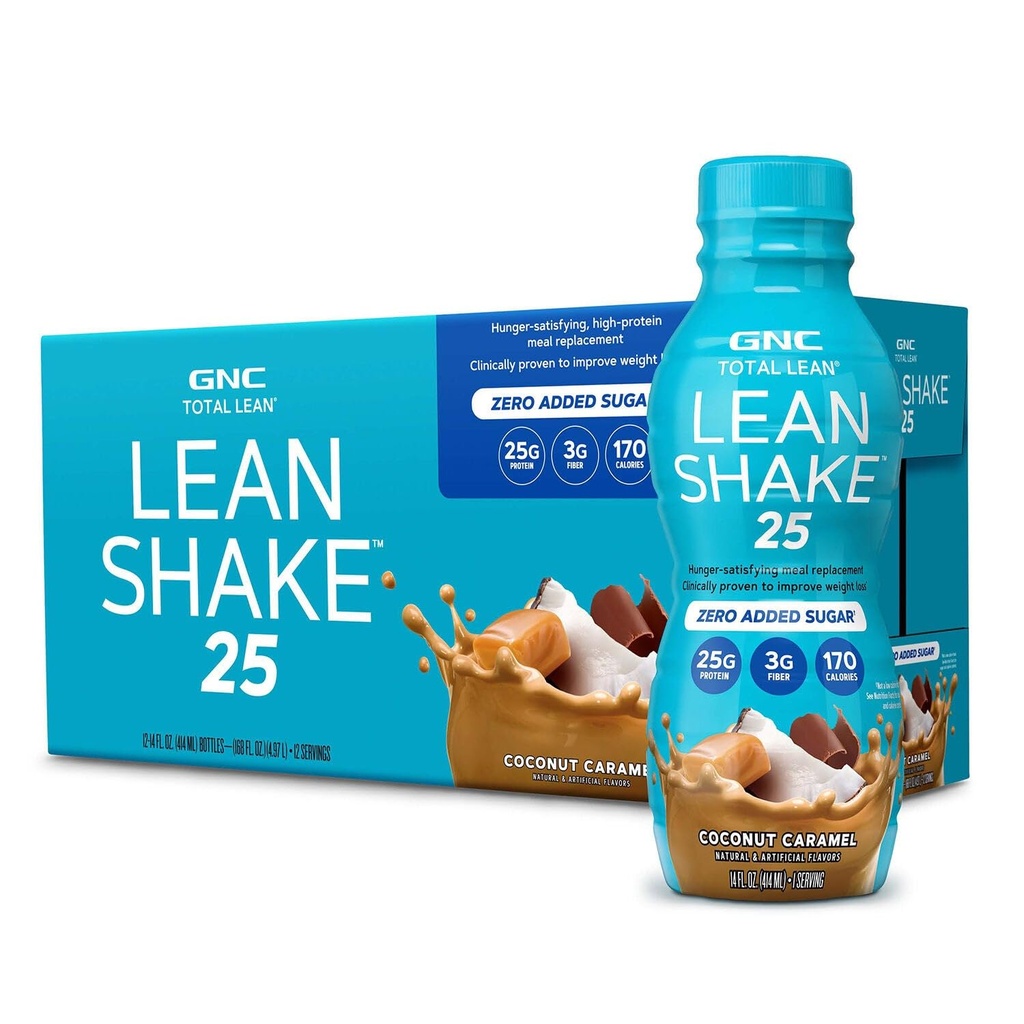 GNC Lean Shake 25 Protein Shake, Klinik olarak Proven Kilo Yönetimi, Meal modifikasyon, Sıfır Eklenmiş Şeker ile 25g Protein, İçmeye Hazır, Coconut Caramel, 12 Paket