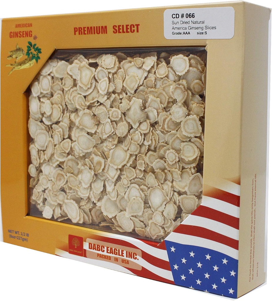 DOL American Ginseng Slices from Wisconsin (Sliced Ginseng Root Wisconsin Grown!Most People Use It to Make Ginseng Tea! Good for Health! 8OZ/Box