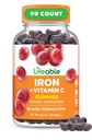 Lifeable Iron Gummies | 20mg | Vitamin C | Great Tasting Blood Builder Iron Supplement | Iron Deficiency için C vitamini ile Demir Gummies | Kadınlar için Demir Gummies, Erkekler, Yetişkinler | 90 Gummies