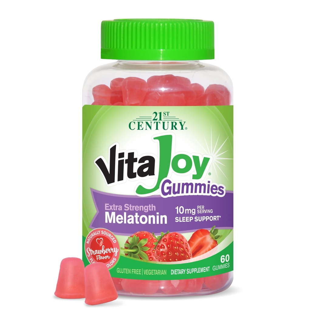 21st Century Health VitaJoy Extra Strength Melatonin 10 mg Gummies, Strawberry, 60 Kont, Red, 0.43 kilo, ( 1)