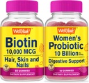 WellYes High Potency Biotin + Probiyotiks Women 10B CFU, Gummies Sche - Great Tasting, Vitamin Supplement, Gluten Free, GMO Free, Chewable Gummy