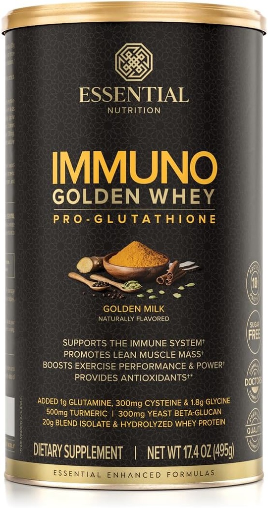 Temel Beslenme Immuno Whey - Hydrolyzed Whey Protein Toz, Whey proteini, 18g proteini Hizmet, Amino Asits, Glutathione Production - Turmeric - Altın Süt - 17.4oz