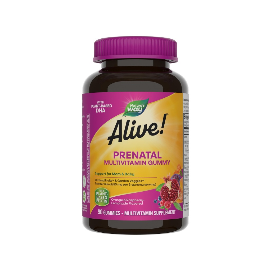 Doğanın Yolu Alive! Prenatal Multivitamin, Plant-Based DHA for Baby's Health Brain & Eye Development*, Vegetarian, Orange ve Raspberry Lemonade Flavored, 90 Gummies (Pazar Mayıs Vary)