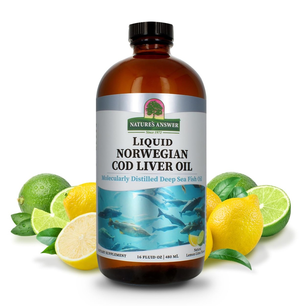 Nature's Answer Cod Liver Oil Liquid Supplement, 16-Fluid Ounces | Sağlıklı Kalp ve Beyin | Bilişsel ve Kartiovascular Destek | Büyük Tasting (Pazar 1)