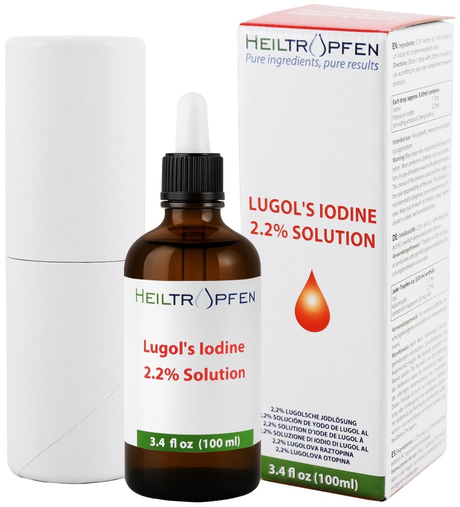 2.2% Lugol's Iodine Çözüm 3.4 Fl Oz | Farm Grade Malzemeler | Lugols Çözümü Iodine ve Pyumide ile yapılan. Heiltropfen®