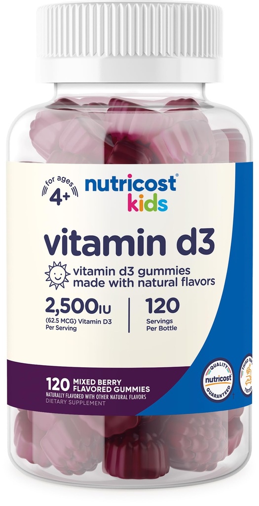 Nutricost Kids Vitamin D3 Gummies 2500 IU (62.5) , 120 Gummies - Karma Berry Flavored