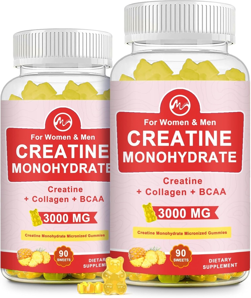 (2 Pack) Kretine Monohidrat Gummy, Sugar Free Chewable Kretine Supplements for Men & Women, Kretine Gummy, Pre Workout, Pineapple Flavored