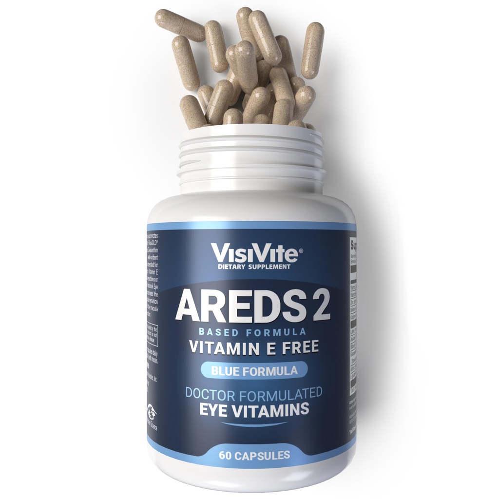 AREDS 2 Göz Vitaminleri - E vitamini olmadan Göz Sağlığı için VisiVite Vitaminleri - Yaşlılar için Göz Vitaminleri - Lutein ve Zeaxanthin Supplements - 60 Capsules