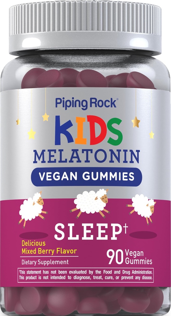 Piping Rock Kids Melatonin Gummies | 1mg | 90 Kont | Çocuklar için Tamam | Karma Berry Flavor | Vegan, Non-GMO, Gluten Free