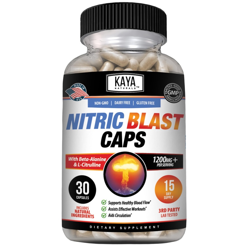 Kaya Naturals - Nitric Blast Potent All-Doğal Herbal Supplement for maximum Health Faydaları | Pre-Workout | Artan Enerji | Improv Nighttime Performansı (30 Kont)