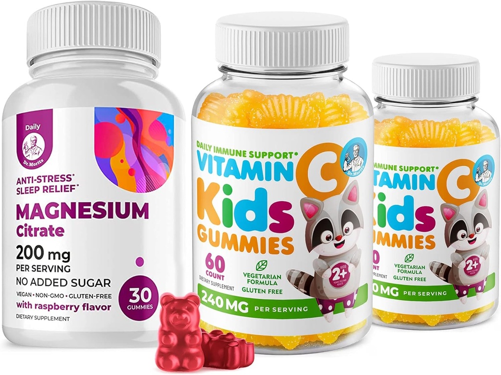 Çocuklar ve Yetişkinler için 120 sayı 240 mg ve Magnezyum 200 mg Gummies - Immune Support Low-Sugar Chewable Gummy Vitamins for Kids & Yetişkinler Sugar-Free-Suws