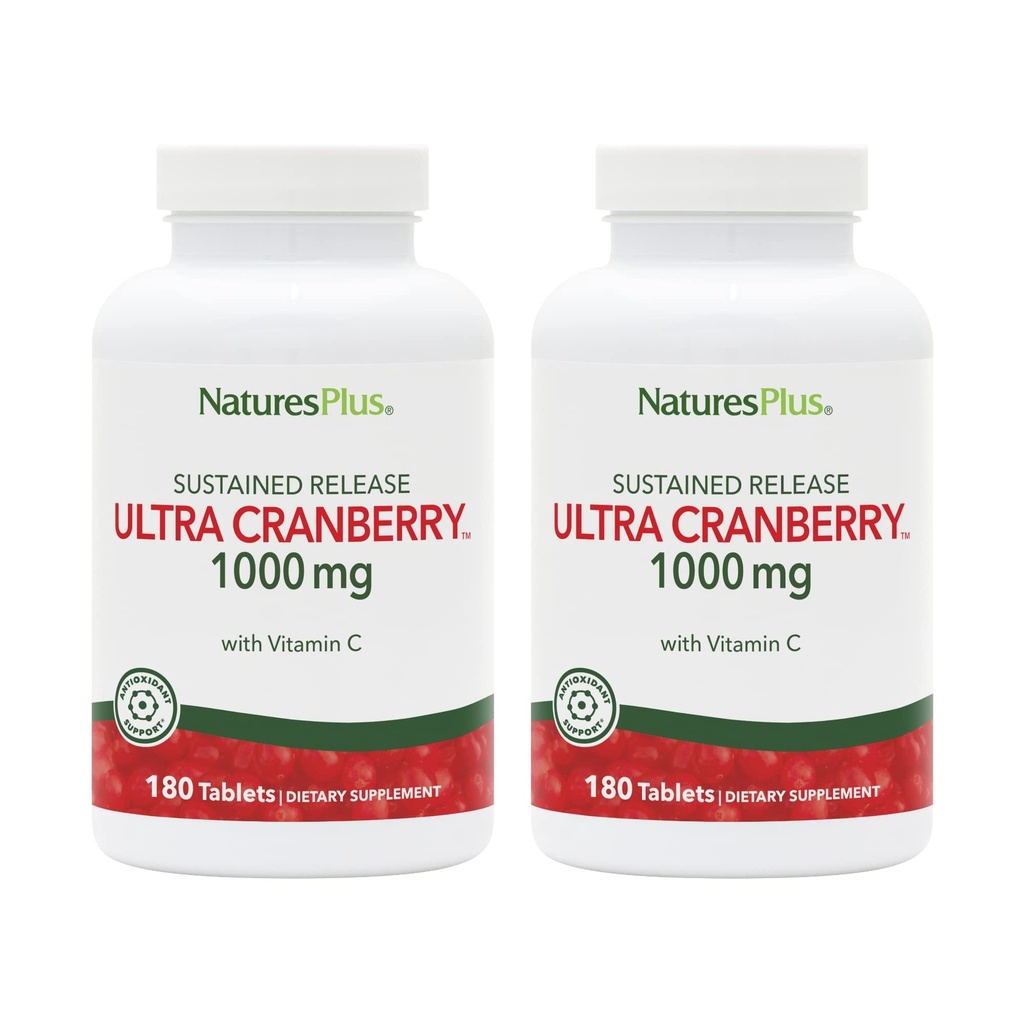 NaturesPlus Ultra Cranberry 1000-180 Sustained Release Tabletleri, 2 Paket - Sağlıklı Bir Urinary Tract - Non-GMO, Vegetarian, Gluten Free - 180 Toplam Hizmetler