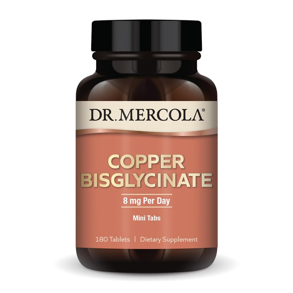 Dr. Mercola Copper Bisglycinate, 90 Hizmet (180 Tablet), Diyet Supplements, 8 mg Per Day, Mini Tabs, Destekler Genel Sağlık, GMOB