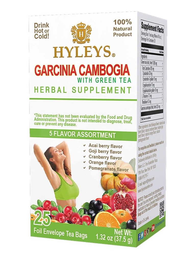 HYLEYS Tea Garcinia Cambogia Green Tea 5 Flavors Assortment - 25 Tea Bags