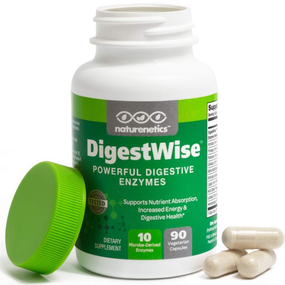 Naturenetics DigestWise Digestive Enzymes - 10 Güçlü Vegan Enzymes Digestion, Gas, Bloating & Constipation Relief - Keto Friendly - Lab Tested - 90 Capsules (1)