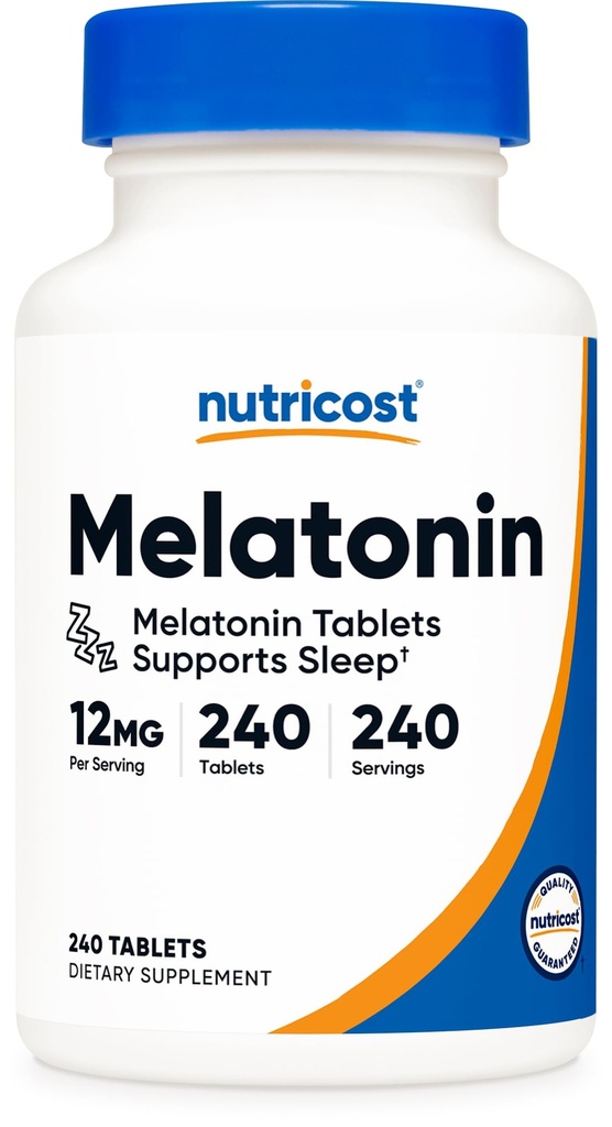 Nutricost Melatonin 12 mg, 240 Tablet - 12 mg Arada, Non-GMO, Gluten Free Free