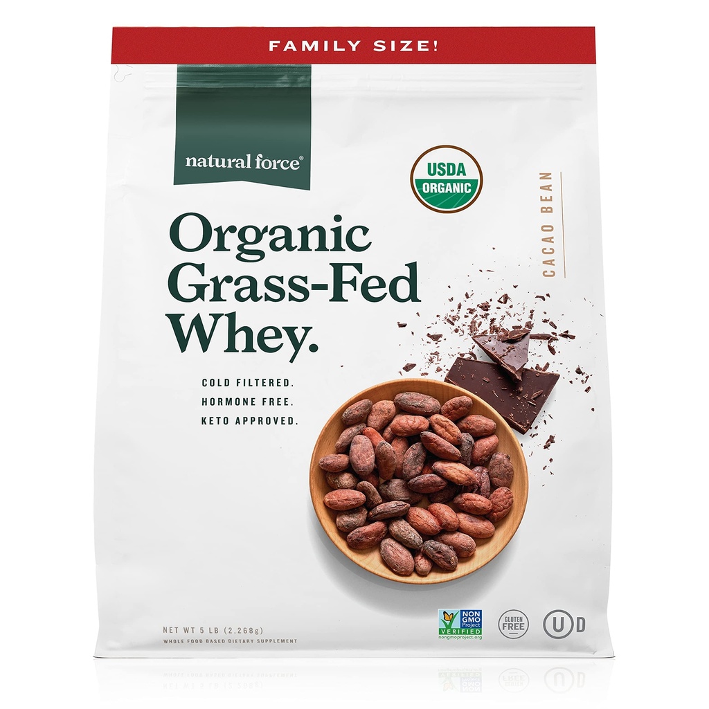 Doğal Kuvvet Whey Protein Tozu – Çikolata, 5 lbs – Grass Fed Organik, Pure, Keto & Paleo Dostu, Low Carb, Kosher, GMO – Aile Boyutu A2 Protein