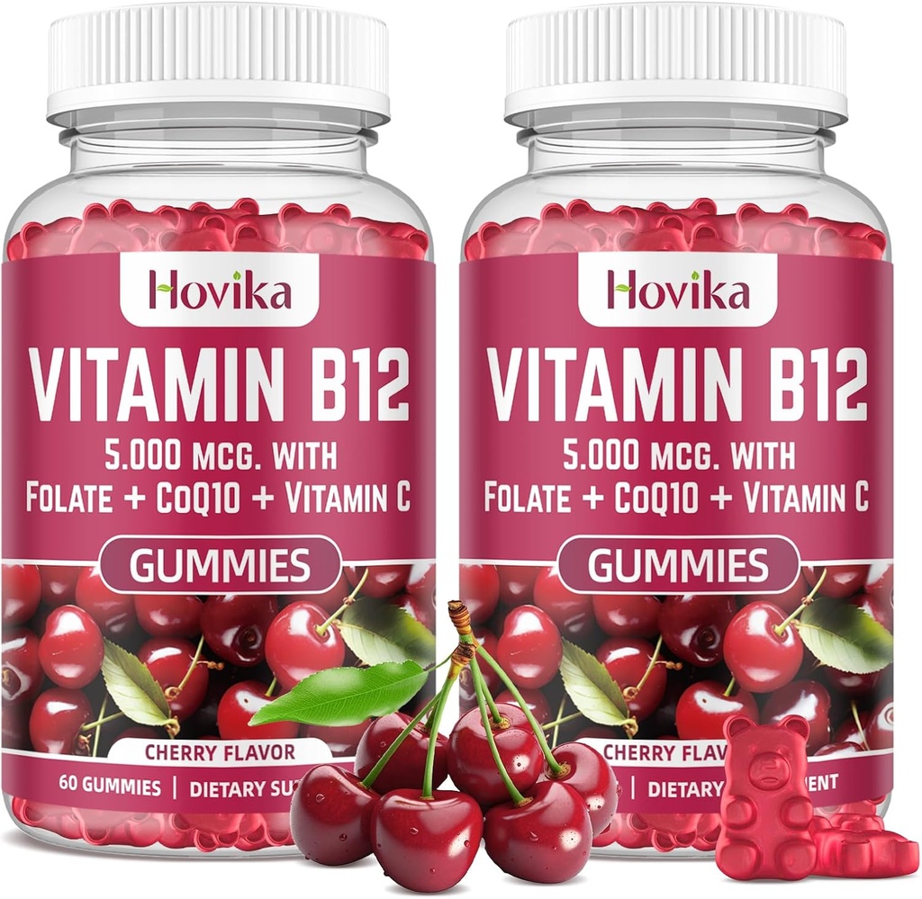 B12 Vitamin Kompleks 5000 mcg Torch B12, Adenosyl B12 & Hydroxy B12, Coenzyme Q10, Folate, C, Chewable B 12 for Energy Support, Metabolism, Bone Health - Cherry Flavor, 2 Pack