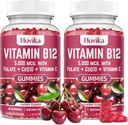 B12 Vitamin Kompleks 5000 mcg Torch B12, Adenosyl B12 & Hydroxy B12, Coenzyme Q10, Folate, C, Chewable B 12 for Energy Support, Metabolism, Bone Health - Cherry Flavor, 2 Pack