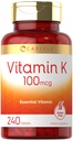 Carlyle Vitamin K 100 mcg | 240 Tabletler | Vegetarian, Non-GMO, Gluten Free | Vitamin K Supplement