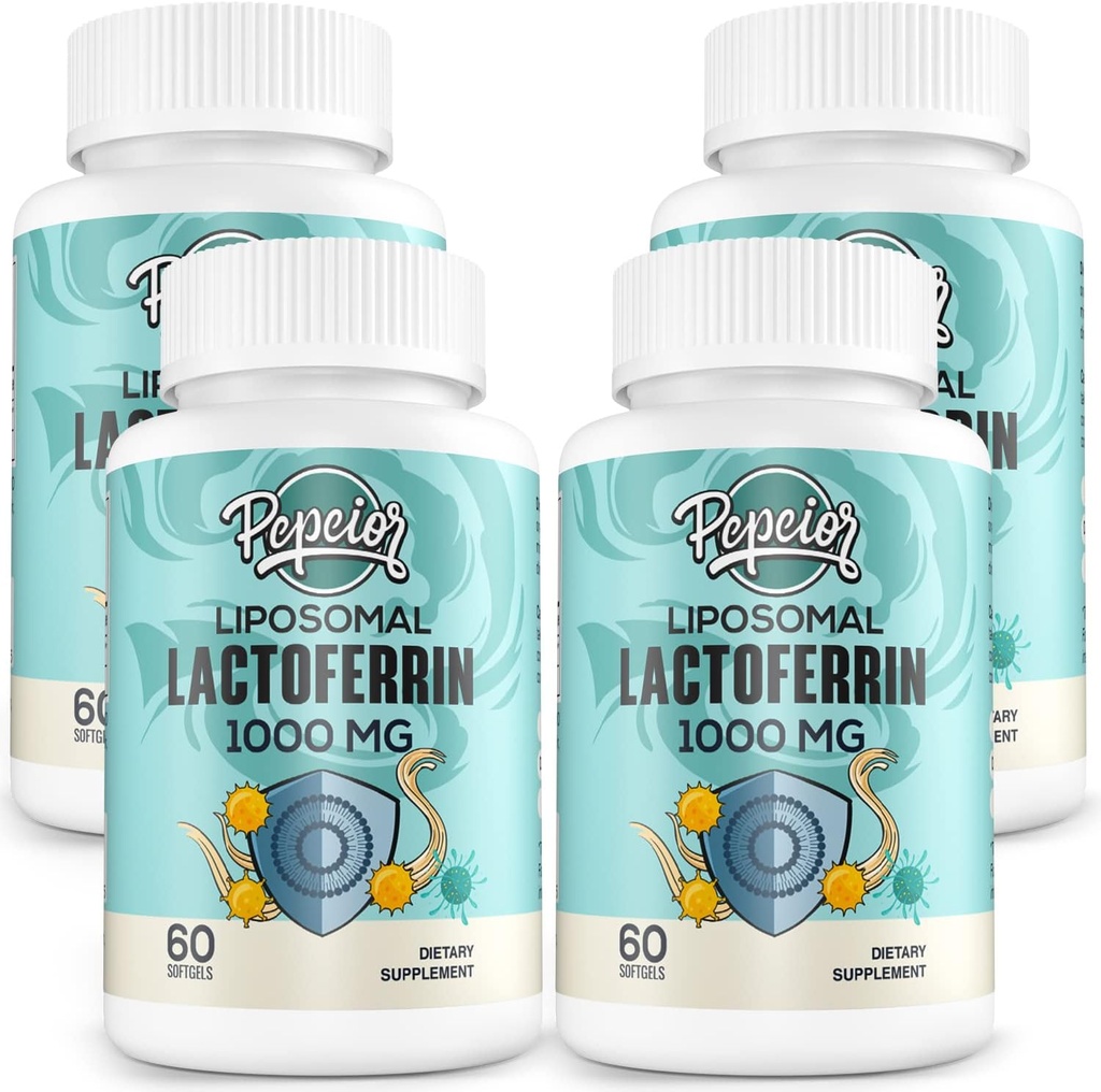 Liposomal Lactoferrin 1000 mg Diyet - Maximized Lactoferrin - Colostrum'da bir bileşik - Demir Aborpsiyon ve Immune Function Lactoferrin Supplements for Yetişkinler, 60 Softgels (4 Şişe)