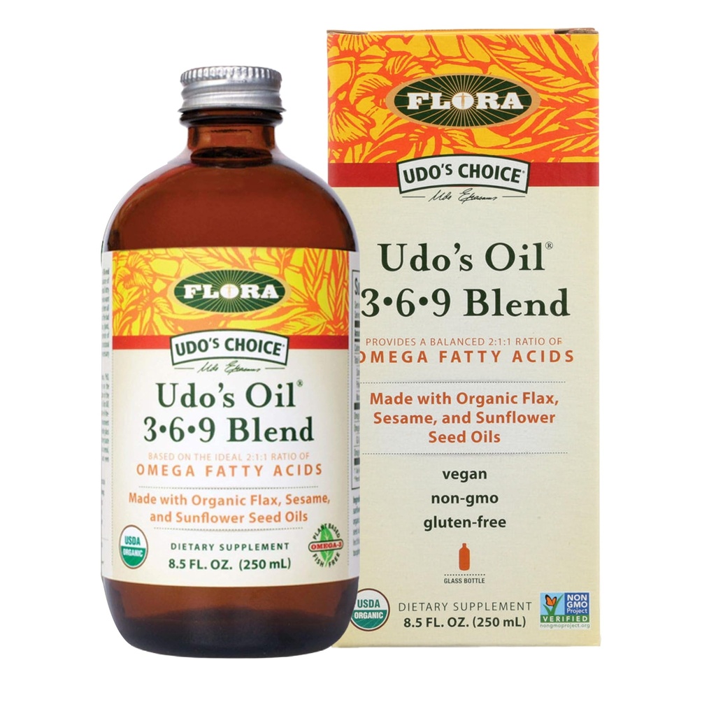 Flora - Udo'nun Seçimi Omega 369 Petrol Toplantısı, Organik Flax, Sesame & Sunflower Tohum Petrolleri, Bitki bazlı Vegan Omega Fatty Asits, Ideal 2:1 8.5-fl. oz. Şişe cam şişe