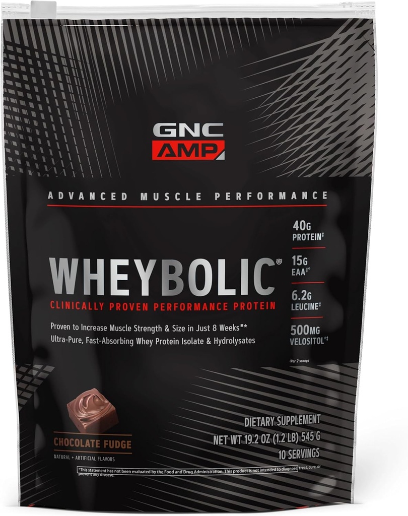 GNC AMP Wheyrel Klinik olarak Proven Protein Toz, 40g Whey proteini, BCAA, Leucine, Kas Kuvveti Art, 3. Parti Test Edildi, Chocolate Fudge, Gluten Free, 10 Hizmetler