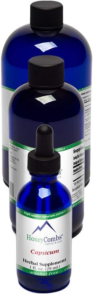 HoneyCombs Liquid Capsicum/Cayenne Pepper Supplement to Support Blood Flow & Heart Health - Organik Cayenne Pepper Drops - Alkol Özgür, Soğuk Baskılı Cayenne Pepper Organik Sıvı, 8 Fl Oz.
