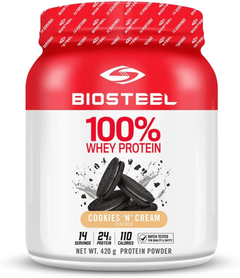 BIOSTEEL 100% Whey Protein Powder - Cookies & Cream, 14 Servings, 24g Protein, Whey Protein for Pro Athletes, Sugar Free, rBGH Free, Non-GMO, Enhanced Recovery and Muscle Building