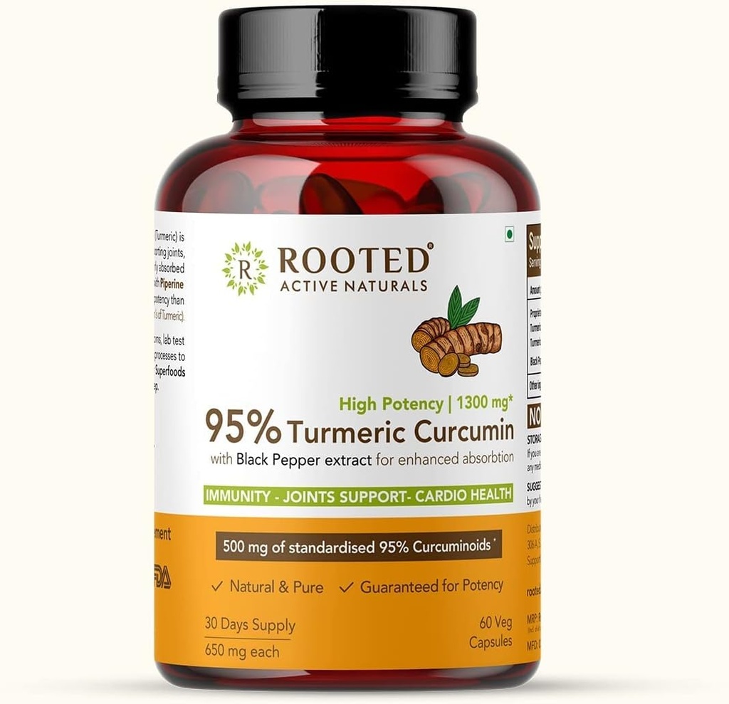 Black Pepper Extract (daha iyi absorbasyon için),1300 mg, Immunity, Joints Health | 60 Veg Capsules, 650 Mg Every
