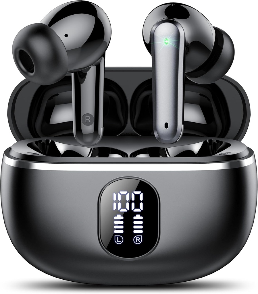 Kablosuz Earbuds, Bluetooth 5.3 Earbuds Big Bass Stereo, Ear Buds with Gürültü Cancelling Mic LED Display, in Ear Earphones IP7 Water, 50H Playtime for Sports, Black