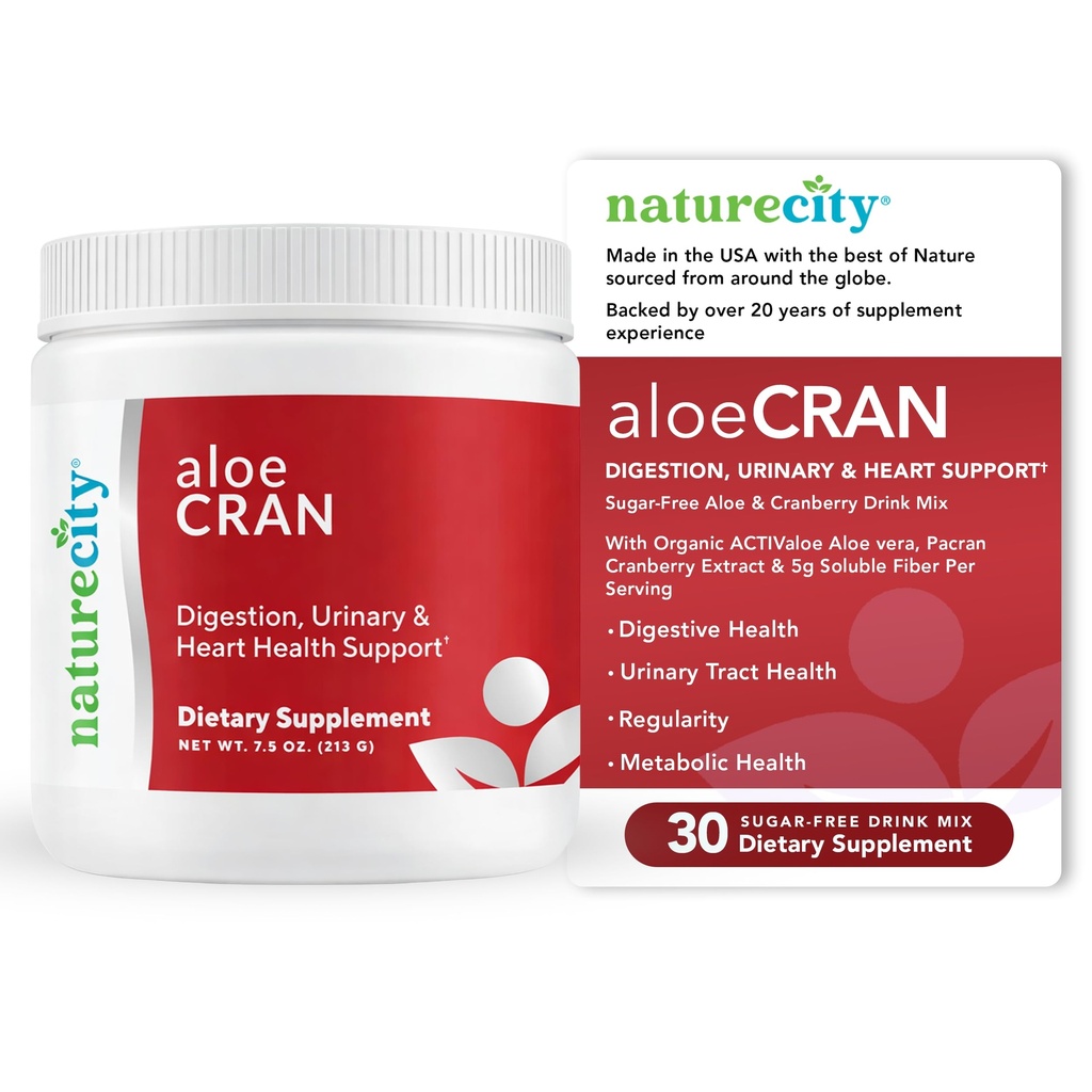 NatureCity AloeCran - Saf Aloe Vera Mix with Cranberry Toz Supplement - Sugar Free Fiber Combo Mix for Digestive and Urinary Health - Gut & Metabolic Health Support - 30 Days of Supply