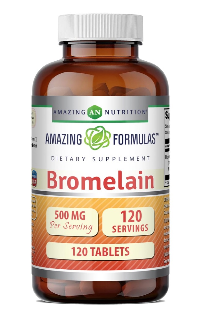 Amazing Formulas Bromelain 500 Mg (300 GDU) | Tabletler Tamam | Non-GMO | Gluten-Free | Made in USA (1 Pack | 120 Count)
