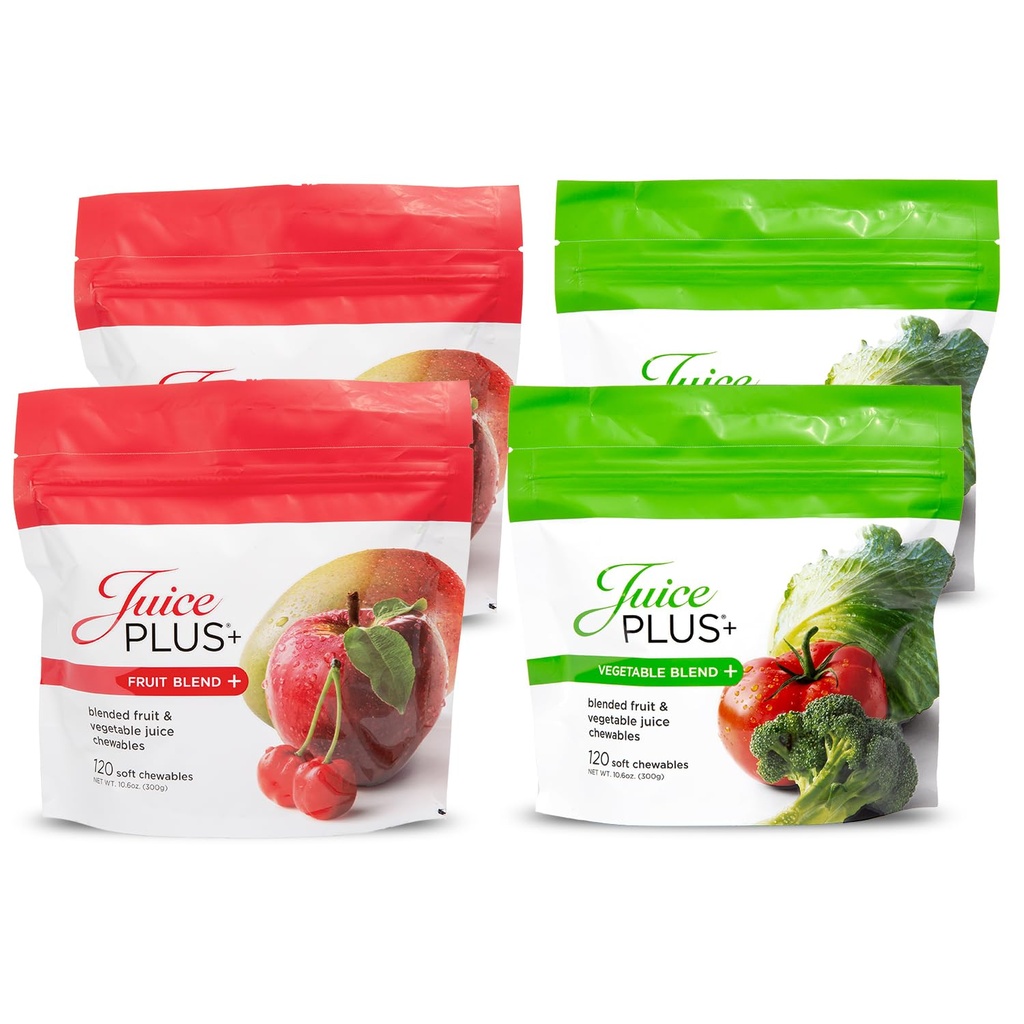 SuPlus+ Meyve ve Sebze Yemekleri Yumuşak Chews - Tasty Vegan Meyvesi, Veggie Gummy Vitaminleri Yetişkinler ve Çocuklar için - 4 Ay Supply 4 paket (2 her lezzet)