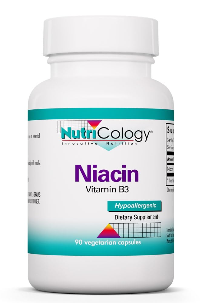 Nutricology Niacin Supplement - Erkekler ve Kadınlar için B3, Flush, Nicotinic Acid, NAD, 250 mg Vegetarian Capsules - 90
