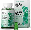 Vahşi & Organik Gingko Biloba 120mg Gummies - Beyin Desteği ve Odak Supplement w/Ginkgo Biloba Ekstraksiyon - Vegan, Non-GMO - 60 Pectin-Based Herbal Chewables