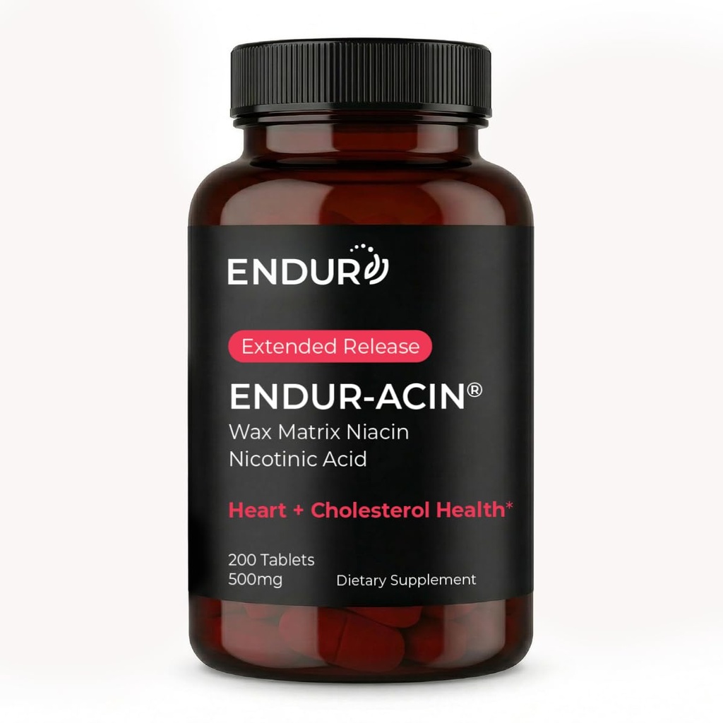 ENDUR-ACIN Niacin, Kalp Sağlığı ve Sağlıklı Cholesterol Balance Supplement, Optimal Aborps için Genişletilmiş Salı, Gluten Free, 500 mg (200 Tablet)